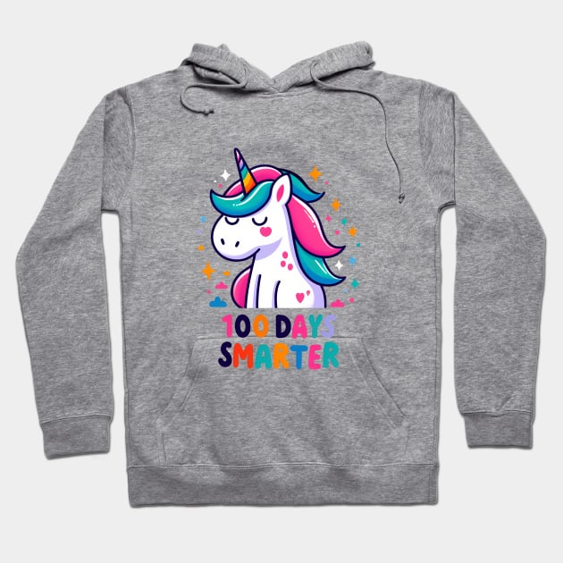 100 days smarter, colorful playfull unicorn Hoodie by ANSAN